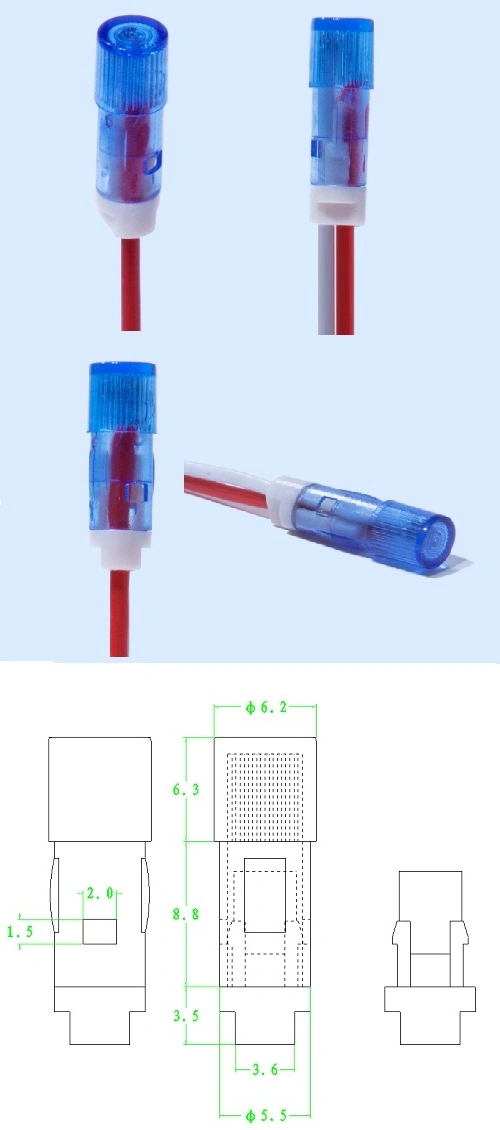 A-10-3 230 voltios LED Indicador de luces de 6 mm Dia Azul LED Indicador 0