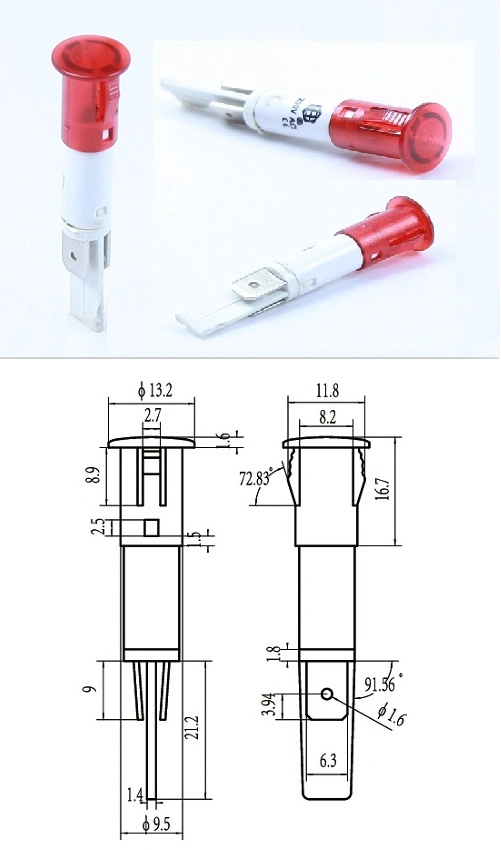 Mini lámpara piloto 10 mm 12 Volt luz indicadora roja con terminal 0