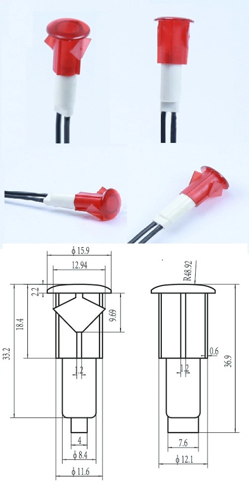 Lámpara de indicación para electrodomésticos A-21-2 12 mm Luz de indicación IP65 0